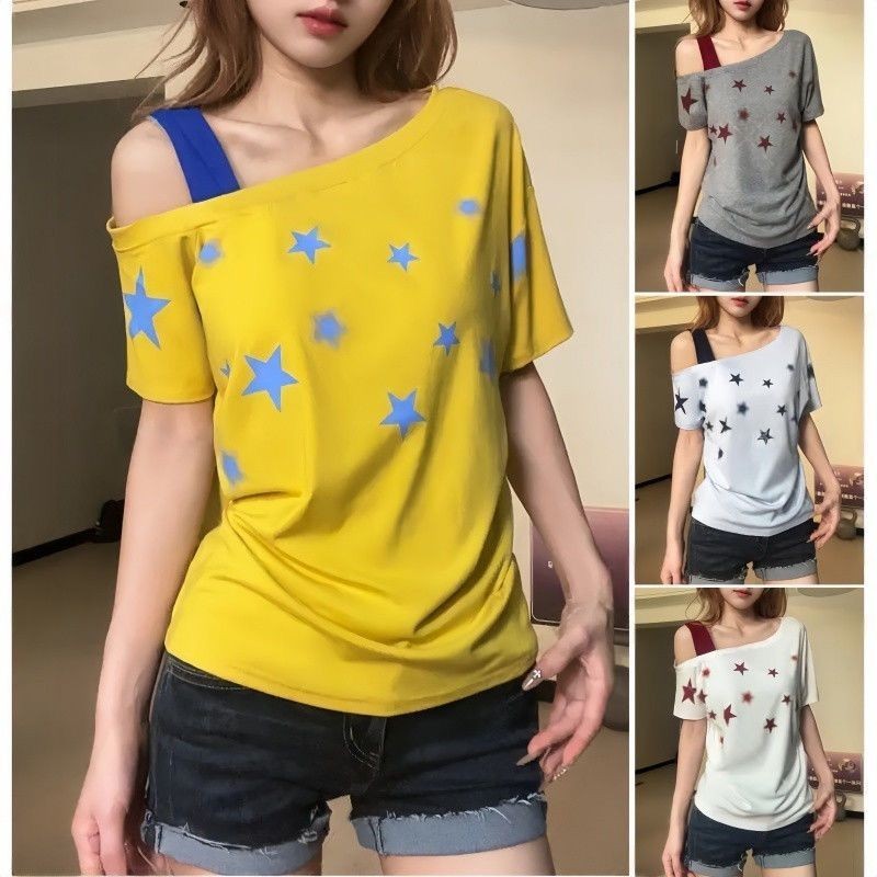 Áo thun ngắn tay in hình ngôi sao Mỹ, dáng rộng thoải mái, trendy cho năm 2025