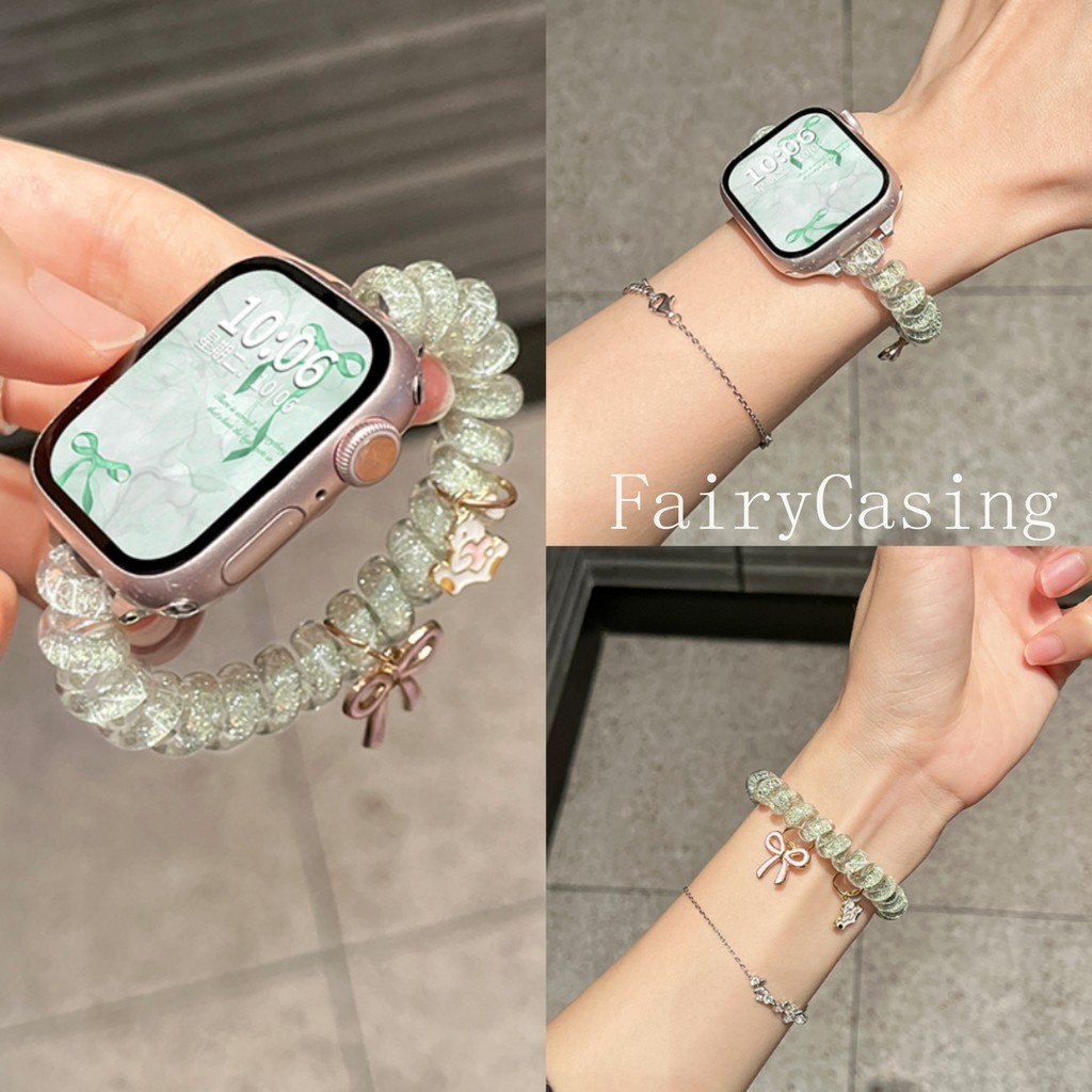 Dây đeo co giãn sáng bóng cho Apple Watch Series 10 46mm 42mm 40 44mm 45 38mm 9 8 7 6 5 cho vòng tay Iwatch Ultra2 49mm