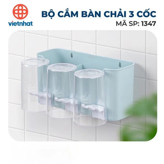 Kệ treo bàn chải Việt Nhật kèm 3 ly và miếng dán tường tiện lợi, sang trọng ms: 1347