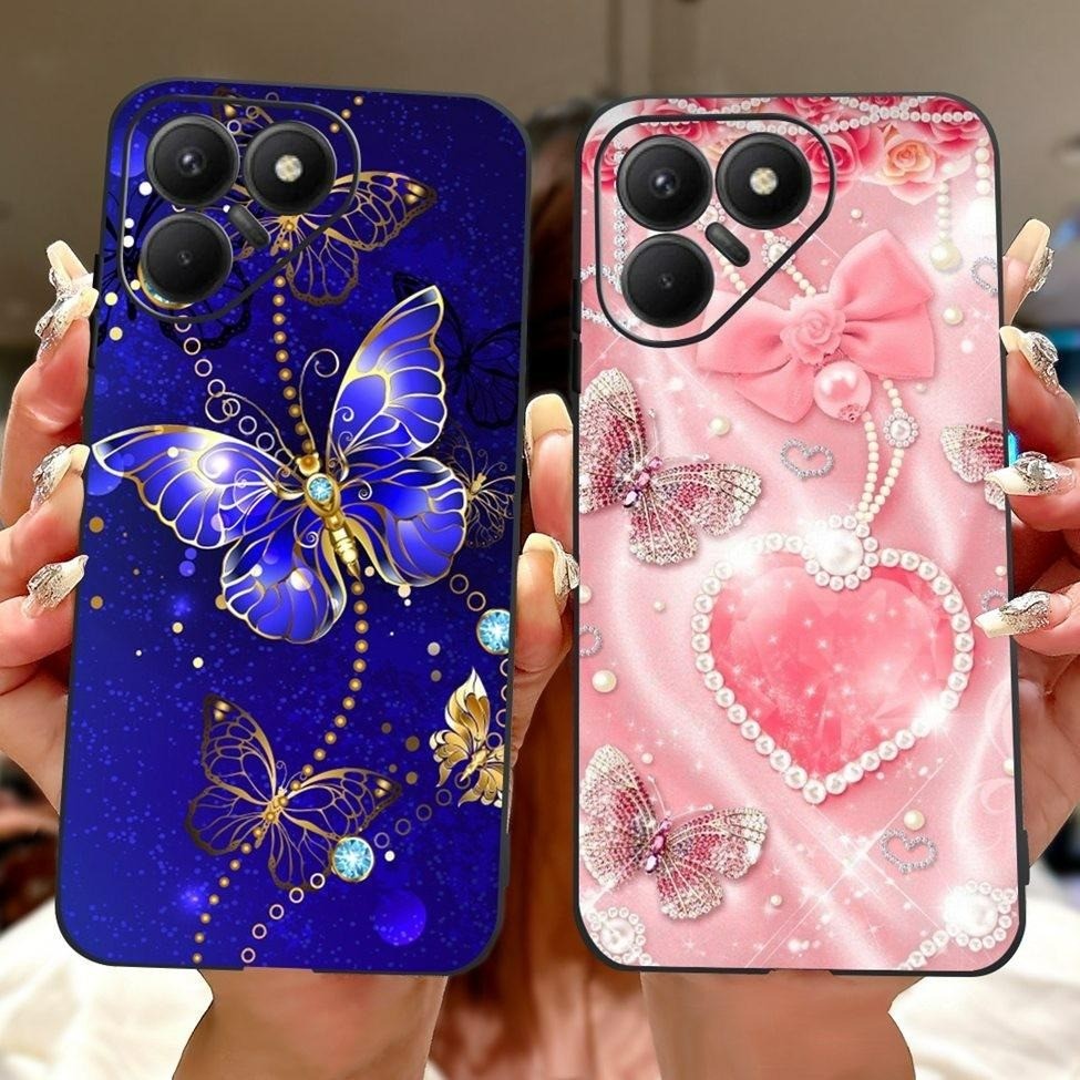 Dành Cho Tecno Pova 7 4G Ốp Lưng LJ6 Silicon Hoạt Hình Dễ Thương Sang Trọng Bướm Thời Trang Thoáng Mát Sơn Mặt Sau Cho Techno Pova7 4G Vỏ Điện Thoại Màu Đen