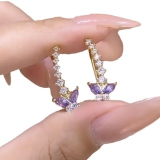 Xương Bướm Thanh Lịch Ánh Sáng Sang Trọng Bông Tai Siêu Cổ Tích Tím Zircon Bướm Bông Tai Nữ Cô Gái Phụ Kiện Tóc