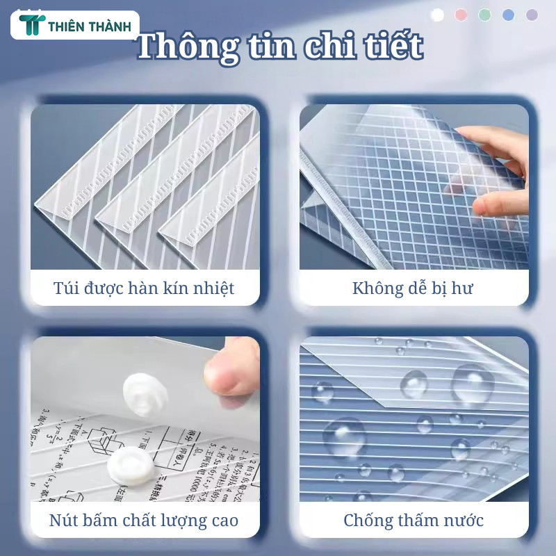 Túi Tài Liệu Trong Suốt Có Nút Bấm - Clear Bag A4 Nhựa PVC Bền, Chống Nước, Giúp Sắp Xếp Giấy Tờ Ngăn Nắp