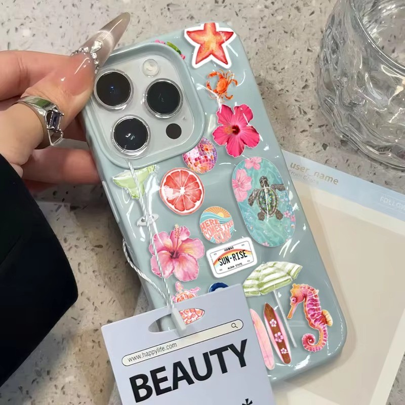 Ốp Điện Thoại Mềm Họa Tiết Gấp Cho iPhone 16 15 14 17 13 12 11 Pro Max 15 Plus Mùa Hè Hoa Đại Dương Cá Ngựa Rùa Vỏ Silicon Chống Sốc