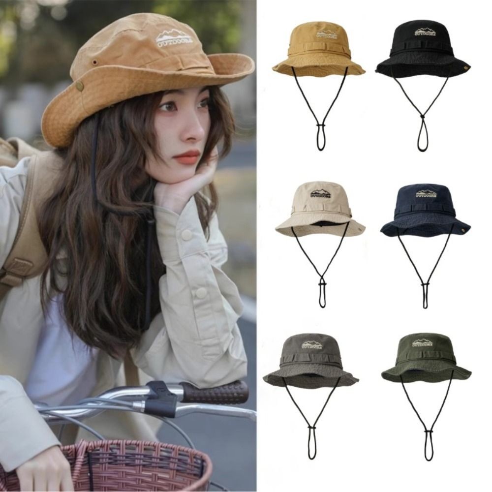 Mũ du lịch AWNGD unisex thiết kế ngư dân thêu, màu sắc đơn giản chống nắng, phù hợp cho đi bộ đường dài