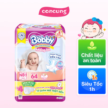 Miếng lót Bobby (Newborn 1, dưới 5 kg, 64 miếng)