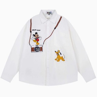 Áo sơ mi dài tay style Mickey Mỹ retro, thiết kế hoạt hình sáng tạo