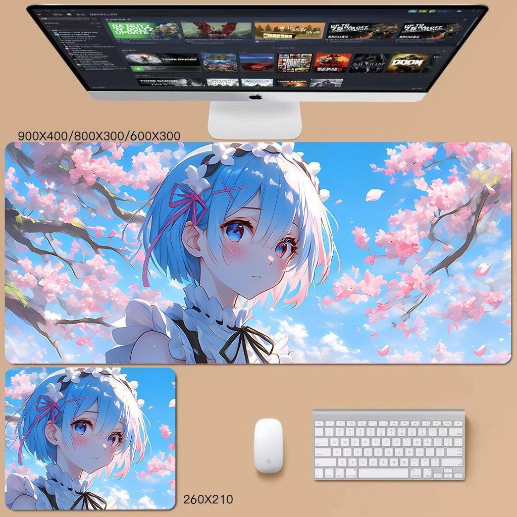 Re: Zero Rem Tấm lót chuột XL độc quyền - Thảm để bàn 90x40cm cho bộ sưu tập Otaku, Chống trượt 3mm để cài đặt trò chơi Anime