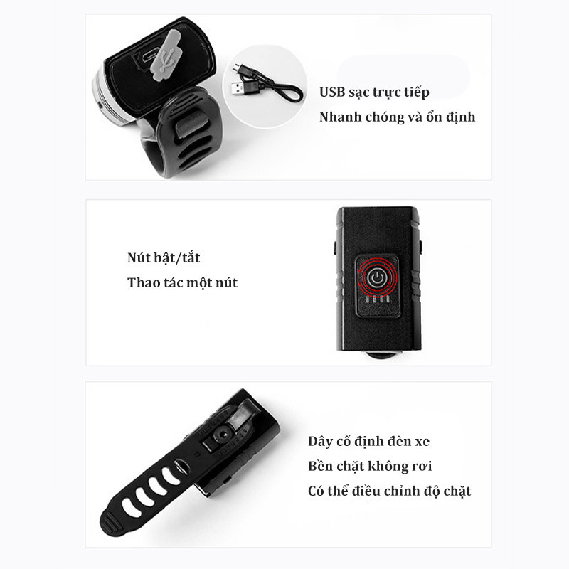 đèn led xe đạp siêu sáng,để đạp xe ban đêm,siêu sáng có còi pin sạc usb led T6 chống nước
