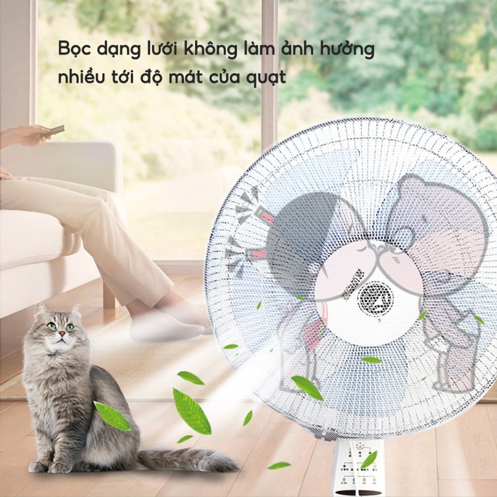 Lưới bọc quạt chống kẹp tay an toàn cho bé Bọc quạt tròn dây rút hoạt hình dễ thương
