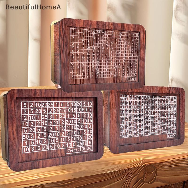 BeautifulHomeA Hộp tiết kiệm tiền bằng gỗ Ngân hàng lưu trữ tiền tiết kiệm mục tiêu Bộ đếm có thể tái sử dụng Handmade Piggy Bank Khay đựng tiền xu VN