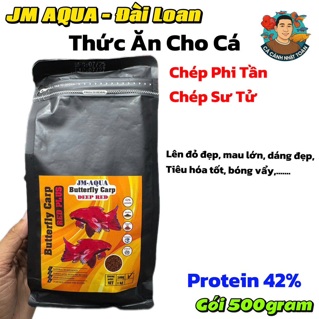 Gói 500gram Cám Tăng Màu Đỏ Cho Cá Chép Phi Tần, Chép Sư Tử, Ranchu, Ping Pong, Oranda JM AQUA TAIWAN