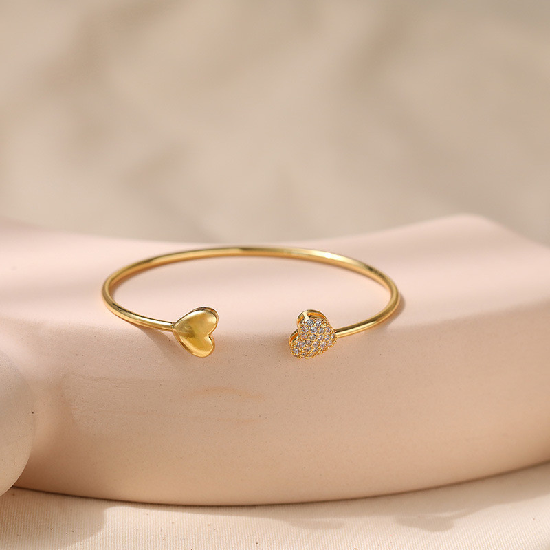Vòng tay hình trái tim mạ vàng với Cubic Zirconia, trang sức lãng mạn tối giản dành cho nữ