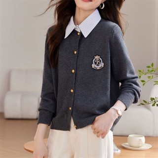 Áo sơ mi cardigan cổ dệt kim nữ, áo khoác phong cách Hàn Quốc thời thượng cho xuân thu