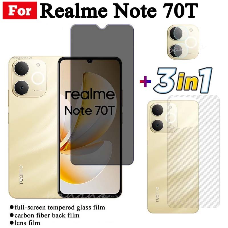 Phim kính cường lực 3 TRONG 1 Realme Note 70T cho Realme Note70T Note 70 Note 60 Note 50 Kính bảo vệ toàn màn hình + Phim ống kính máy ảnh + Phim mặt sau