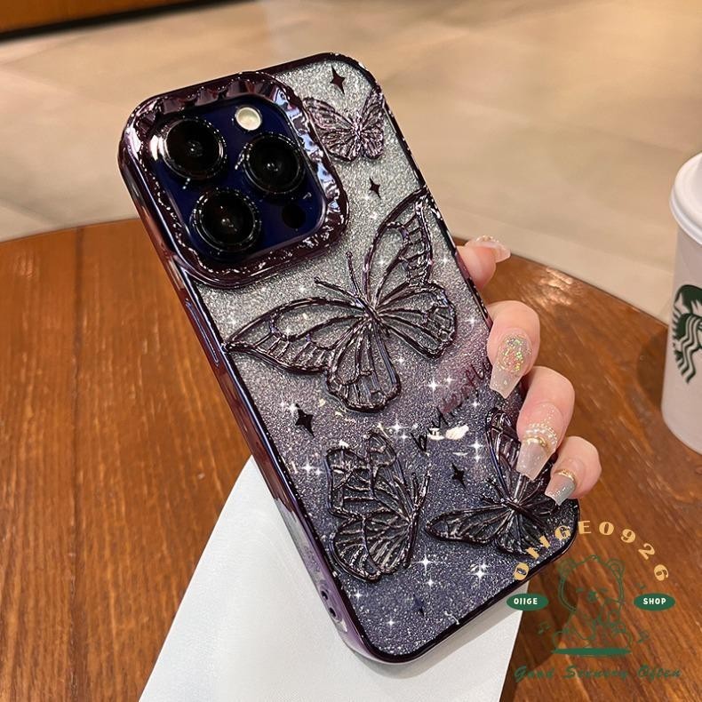 Mạ 3D Bướm Lấp Lánh Vỏ Điện Thoại Lỏng iphone15 Pro Max 14 13 12 11 Vỏ Cho iPhone Vỏ TPU Silicon Mềm Vỏ Chống Sốc