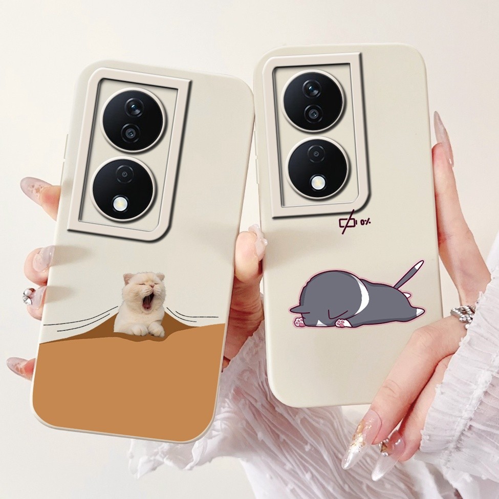 Ốp lưng Honor X7b 5G 4G CLK-LX2 Hoa thẩm mỹ Dễ thương Mèo Boy Màu đen Vỏ chống sốc Honor X7b Vỏ điện thoại