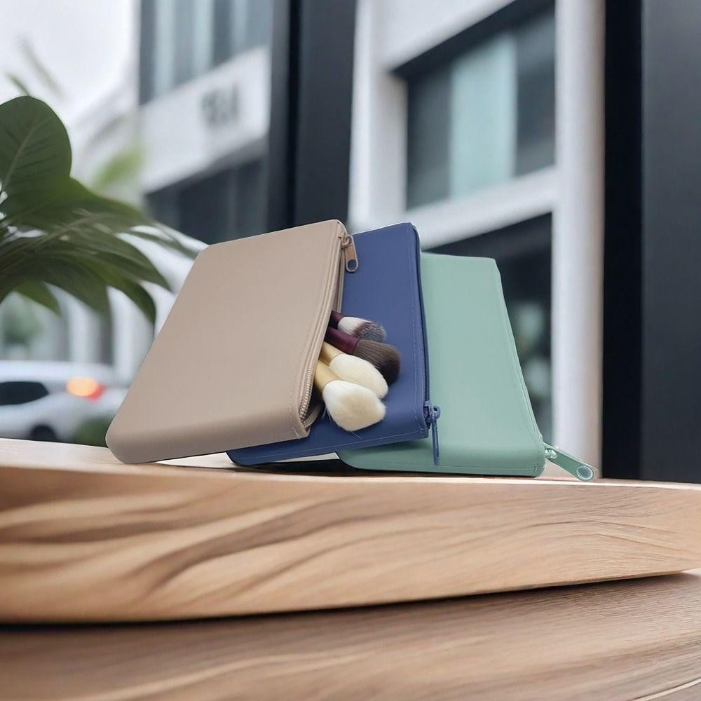 Túi đựng mỹ phẩm WOAY, Dụng cụ sắp xếp bằng silicon Ví đựng tiền xu có dây kéo trơn, Túi đựng tai nghe chống nước cổ điển dành cho học sinh