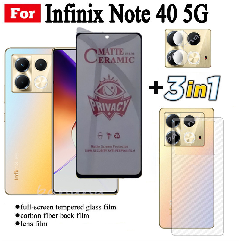 3 TRONG 1 Infinix Note 40 5G Chống gián điệp Bảo mật Phim gốm cho ống kính máy ảnh Infinix Note40 Kính bảo vệ màn hình và phim mặt sau