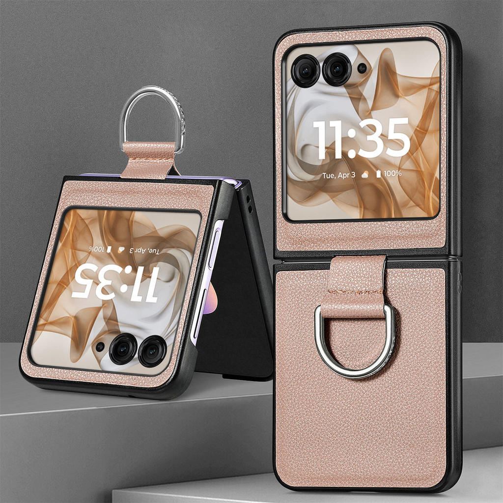 Da PU Cho Motorola Razr 50 Ultra Mooto Razr40 Ốp Điện Thoại Có Vòng Mẫu Vải Lanchee Razr50Ultra Gấp Màn Hình Mặt Sau