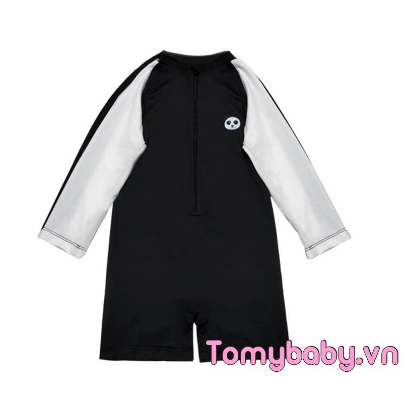 Trẻ Em Bé Trai Đồ Bơi Playsuit Họa Tiết Gấu Trúc Chắp Vá Dây Kéo Dài Tay Chống Nắng Bộ Đồ Tắm