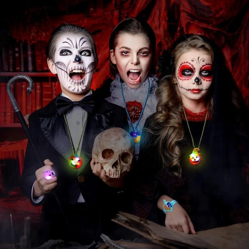Halloween Kid Cosplay Trang Trí Hoạt Hình LED Terro Bí Ngô Phát Sáng Vòng Cổ Đồ Dùng Dự Tiệc