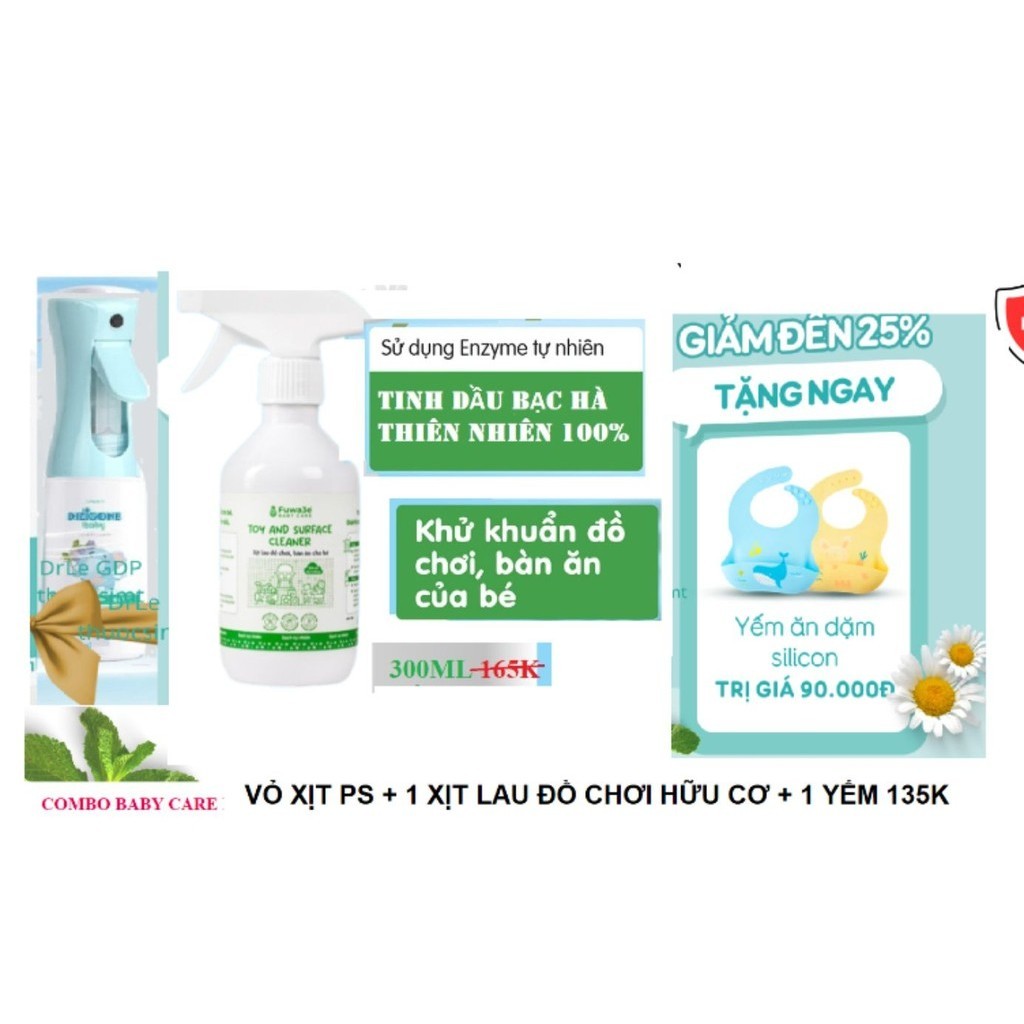 Xịt kháng khuẩn em bé an toàn KỂ CẢ TRONG PHÒNG KÍN - Fuwa3e 0.3l  TINH DẦU bạc hà 100% THIÊN NHIÊN