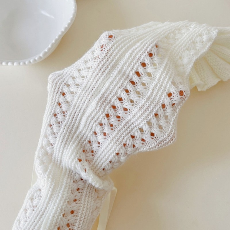 Elega Nữ Thanh Lịch Rỗng Dệt Kim Giữ Ấm Chân Dễ Thương Nơ Tất Không Chân Ruffle Chân Bao