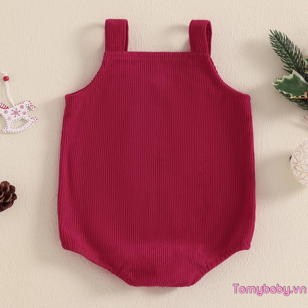 Bộ áo liền quần không tay thêu cây thông Noel cho bé gái