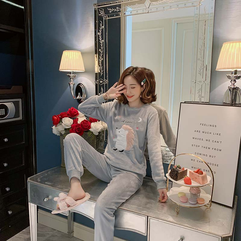 Bộ Đồ Ngủ Thu Đông Nữ Dày Học Sinh 2022 Mới Mèo Con Mặc Flannel Dễ Thương Ở Nhà Phù Hợp Với