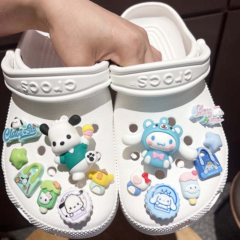 Đèn LED nhấp nháy ba chiều trang trí giày Crocs, phù hợp lỗ nút, tháo rời, phong cách Sanrio