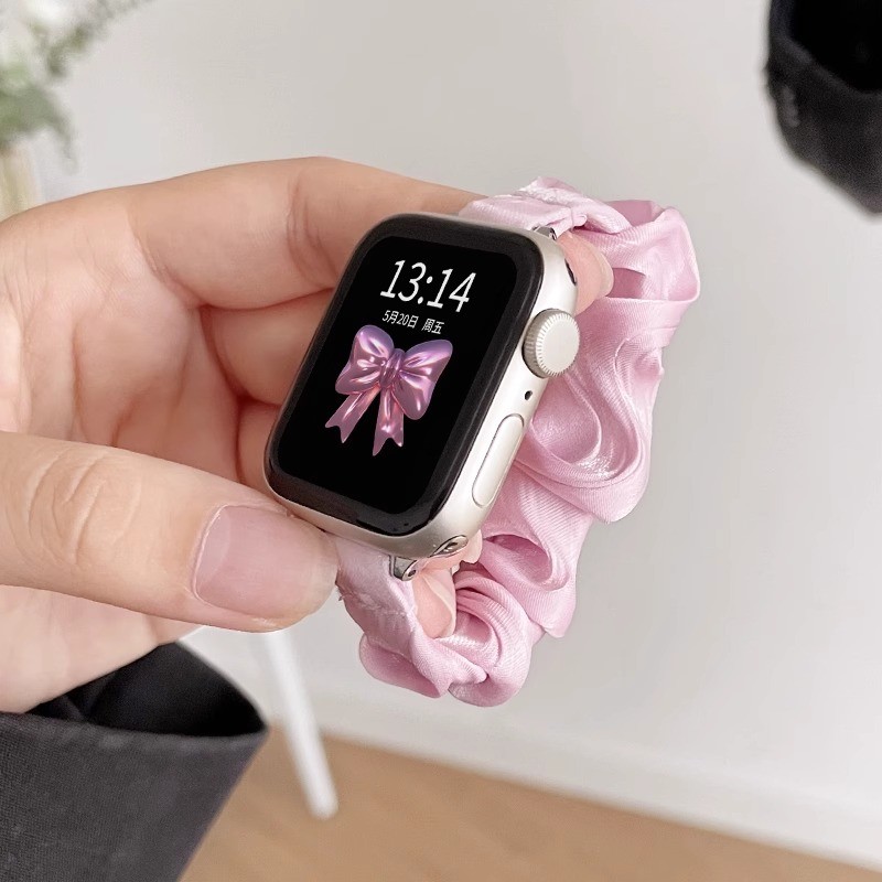 Dây đeo Scrunchie co giãn Ice Silk cho Apple Watch Series 10 42mm 46mm 7 8 9 45mm 41mm 6 5 4 Dây đeo vòng đơn mỏng cho IWatch 40mm 44mm 38mm 42mm