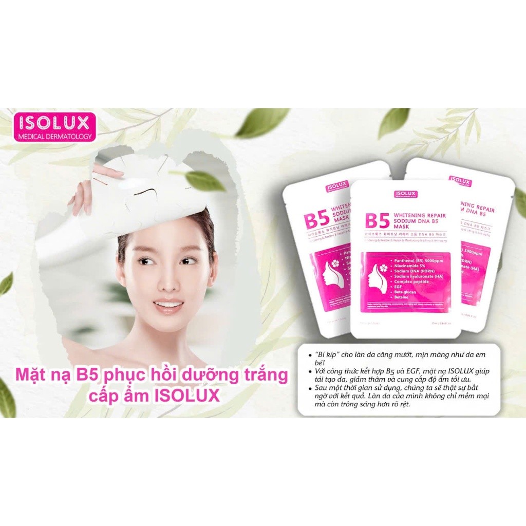 20 miếng Mặt nạ ISOLUX Whitening Repair Sodium DNA B5 HQ hạn 2029- giảm thâm dưỡng trắng cấp ẩm  da IS60