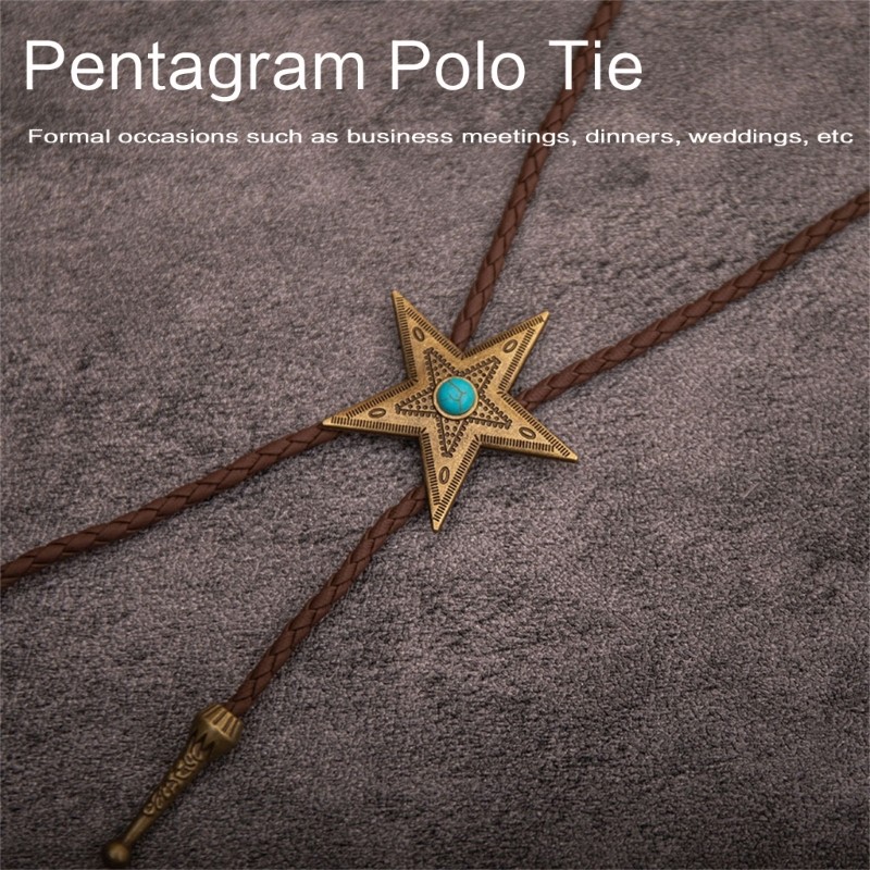 Coo Dây da bện Bolo Tie với kim loại Ngôi sao ngọc lam Mặt dây chuyền cho nam giới Trang phục đồng quê Cà vạt có thể điều chỉnh cà vạt cà vạt cà vạt