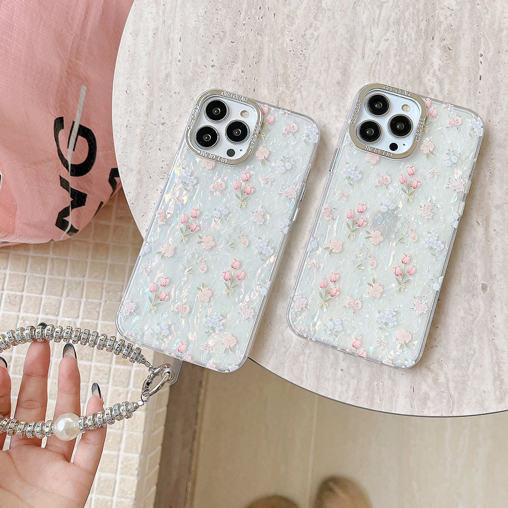 Ốp điện thoại họa tiết vỏ chuỗi hoa Tulip cho iPhone 16ProMax 16Pro 16 15ProMax 14 13 12 11ProMax Vỏ bảo vệ chống sốc toàn diện