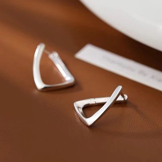 S925 Bạc Hình Học Vòng Bông Tai Đơn Giản Trang Sức Thời Trang Nữ Quà Tặng Học Sinh