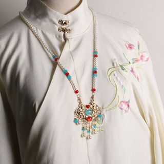 Handmade Phong Cách Dài Yingluo Vòng Cổ Ming Made Đứng Lên Cổ Tua Rua Mềm Yingluo Hanfu Tuổi Thọ Khóa Vàng Khóa Mặt Ngựa Váy Phụ Kiện 10.6