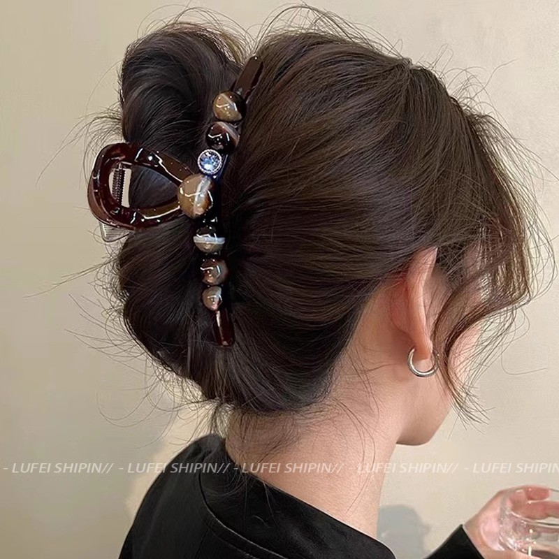 Kẹp Tóc Nữ 2025 Phong Cách Mới Lớn Retro Màu Cà Phê Thời Trang Sang Trọng
