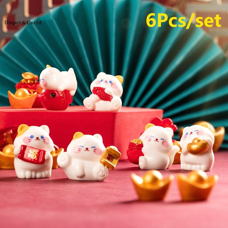 DIAPER & CORED 6 Cái May Mắn Trang Trí Hoạt Hình Mèo Con Búp Bê Hình Micro Phong Cảnh Nội Thất Ô Tô Trang Trí Máy Tính Để Bàn Nhà YTH