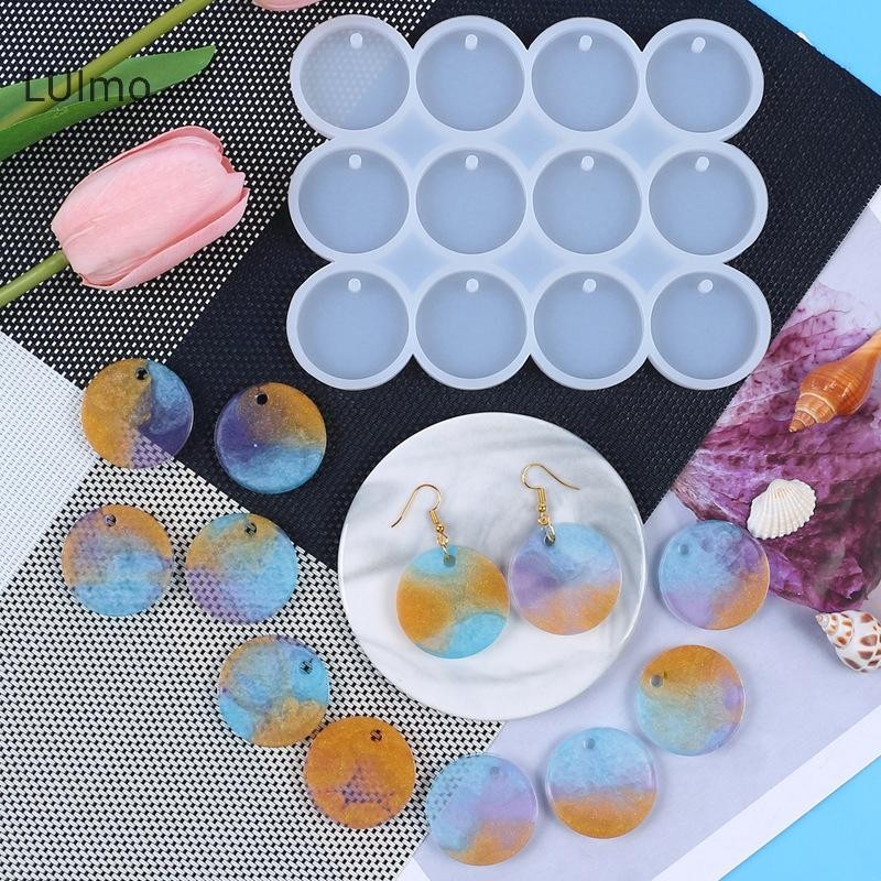 Luimo 8 / 12 Chiếc Tròn Hình Bầu Dục Mặt Dây Nhựa Khuôn DIY Epoxy Bông Tai Ch Khuôn Silicon Cho Trang Sức Làm Móc Khóa Thẻ Casg DIY Craft SBS
