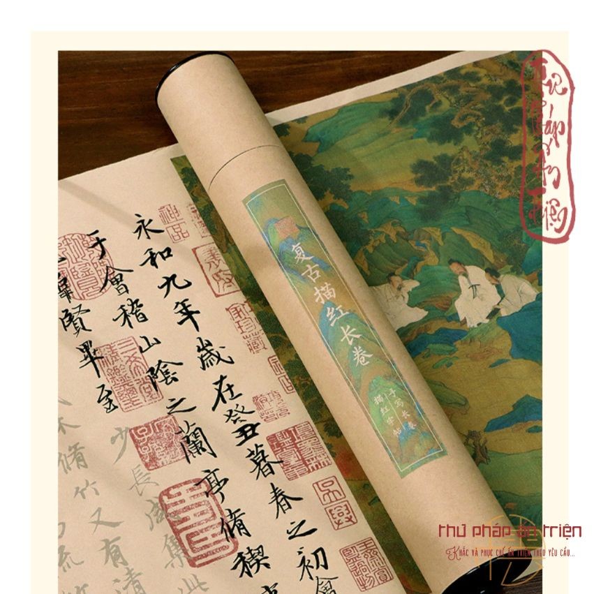 Luyện chữ Hán [ Tặng bút mực + dây tua rua ] Luyện Viết Chữ Hán Khải Thư Lan Đình Tự - Đằng Vương Các Tự  Cuộn 2m
