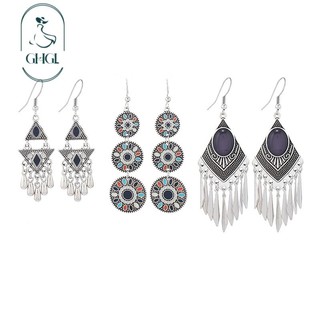 GHGl❤️Bộ Màu Sắc Châu Âu Mỹ Bohemian Dân Tộc Phong Cách Tua Rua Bông Tai Nữ Retro Sang Trọng Dài Phong Cách Kỳ Nghỉ Phù Hợp Với Bông Tai