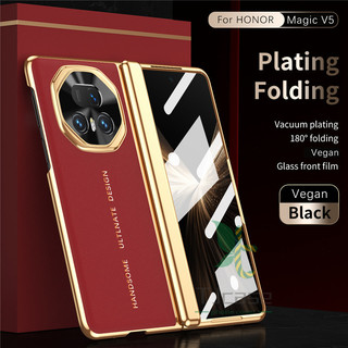 Vỏ gấp mạ chân không sang trọng Honor Magic V5 V3 Vỏ da PU chống vân tay Kính mặt trước