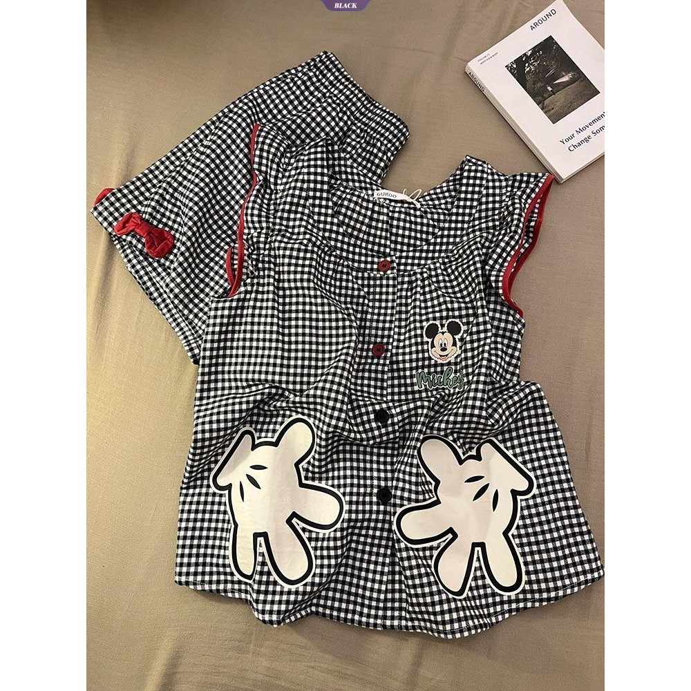 Bộ Đồ Ngủ Mùa Hè Nữ Với Áo Vest Không Tay và Quần Short, Phong Cách Mickey