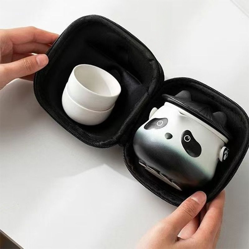 ✨Bộ trà gốm Panda Bộ trà du lịch di động ngoài trời Một nồi Hai cốc có túi Văn phòng / Hộ gia đình Giải trí Bộ trà Kung Fu