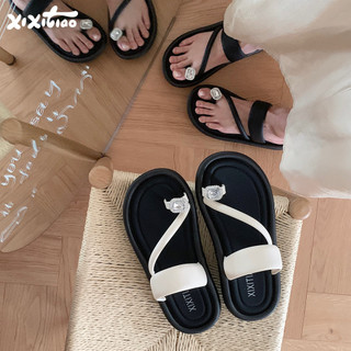 XiXitiao Bờ Biển Sáng Tạo Vuông Kim Cương Mùa Hè Màu Sắc Đơn Giản Phù Hợp Với Bãi Biển Flip-Flops Nữ