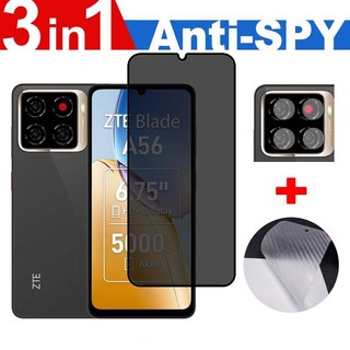 Dành Cho ZTE Blade A56 4G Kính Cường Lực Riêng Tư Cho ZTE Blade A75 A73 A54 A53 A35 A34 A33s 4G 5G Bảo Vệ Màn Hình Chống Gián Điệp 3 Trong 1 Full Cover Với Bảo Vệ Camera + Phim Sau