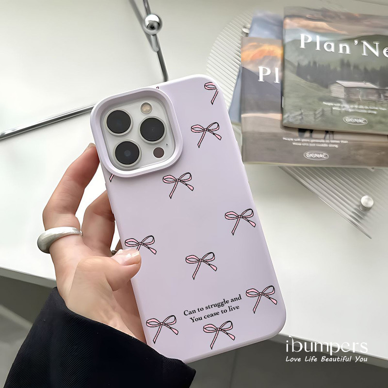 ibumpers Ốp Điện Thoại iPhone Họa Tiết Nơ Màu Hồng Đơn Giản Cho IPhone 16 15 14 12 13 11 Pro Max IP 7 8 Plus X XS XR Ốp Lưng Silicon Lỏng Mềm