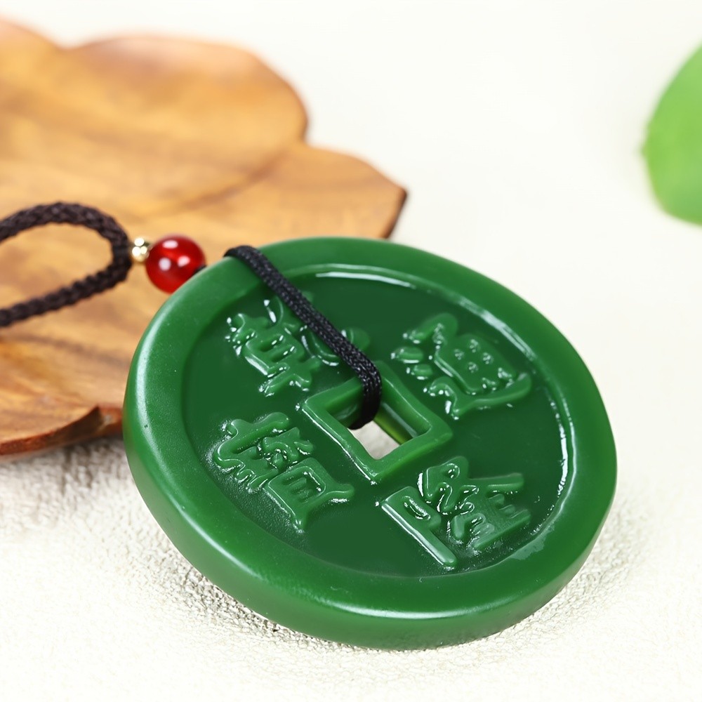Mặt Dây Chuyền Jasper Cổ Tiền Màu Xanh Lá, Quà Tặng Sang Trọng Cho Bạn Bè