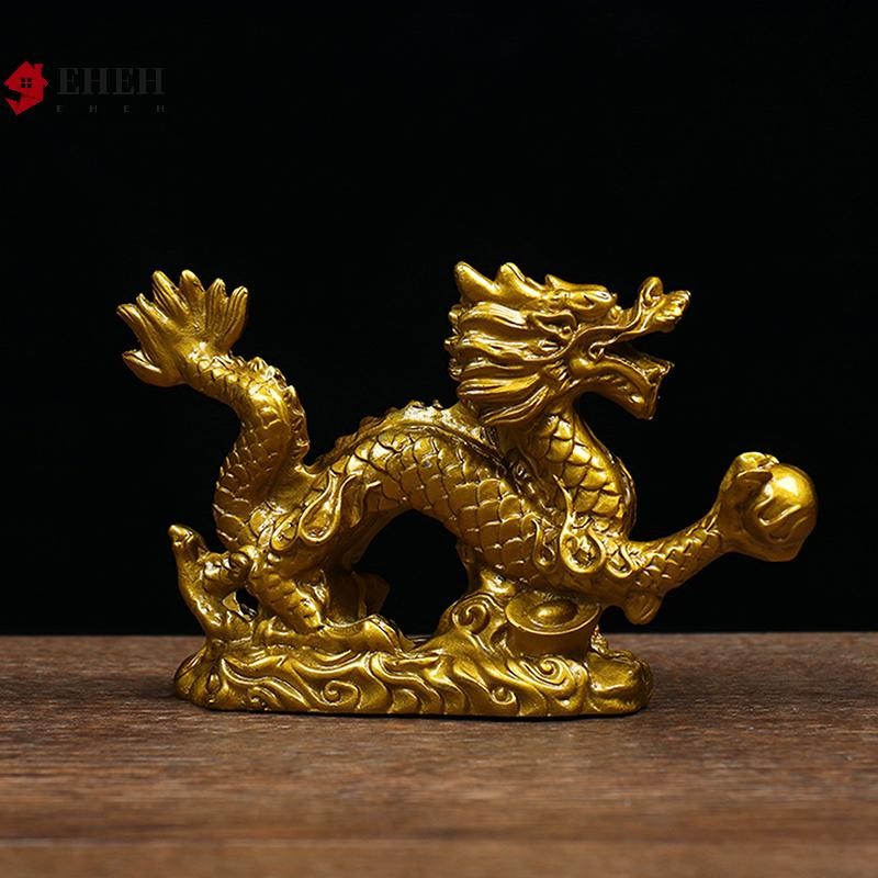 [EHEH] Tượng Rồng Vàng May Mắn Hai Cung Hoàng Đạo Trung Quốc Trang Trí Bàn Làm Việc vn