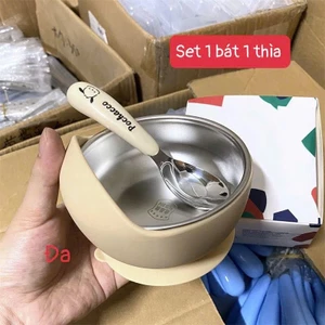Bát Ăn Dặm Ốc Sên Lòng inox 304 Đế Silicone Thiết Kế Có Vòm Chống đổ, Chống Lật - Chén Chống đổ Cho Bé ăn D